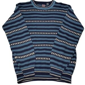 Bristol Blues Men's Blue Striped Knit Sweater Crewneck Nordic Style Size M‎